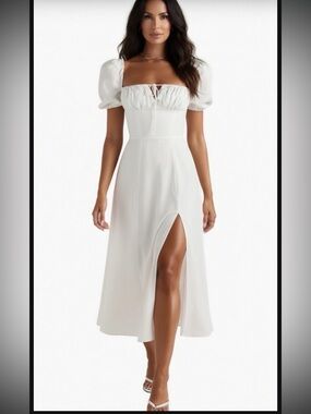 HOUSE OF CB 'Tallulah' White Puff Sleeve Midi Sundress /XSmall US2-4 $209